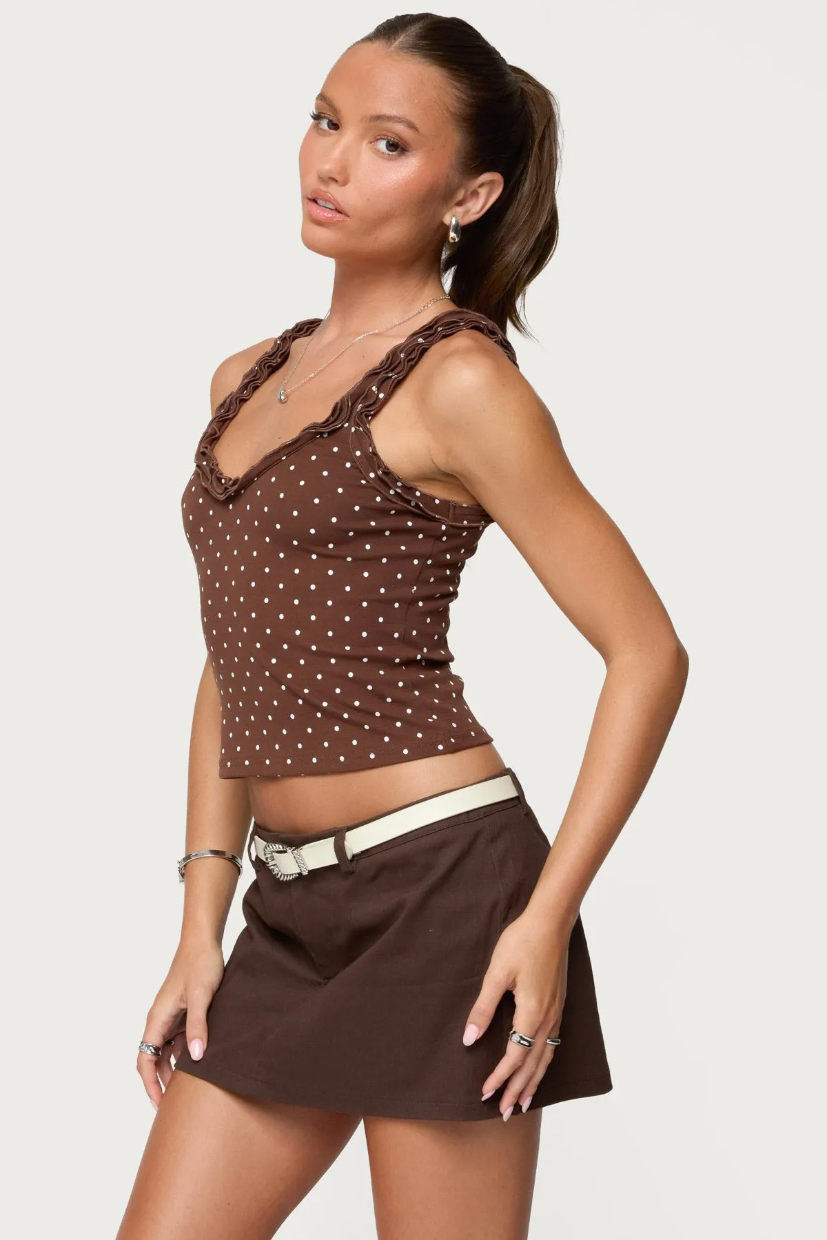 Pippin Ruffle Polka Dot Tank Top sold by Edikted product image thumbnail 3
