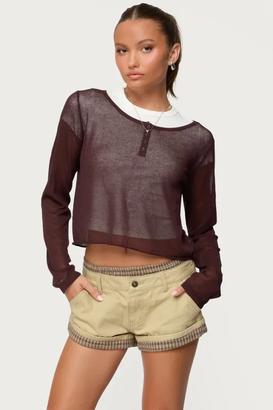 Kilian Sheer Knit Henley Top sold by Edikted
