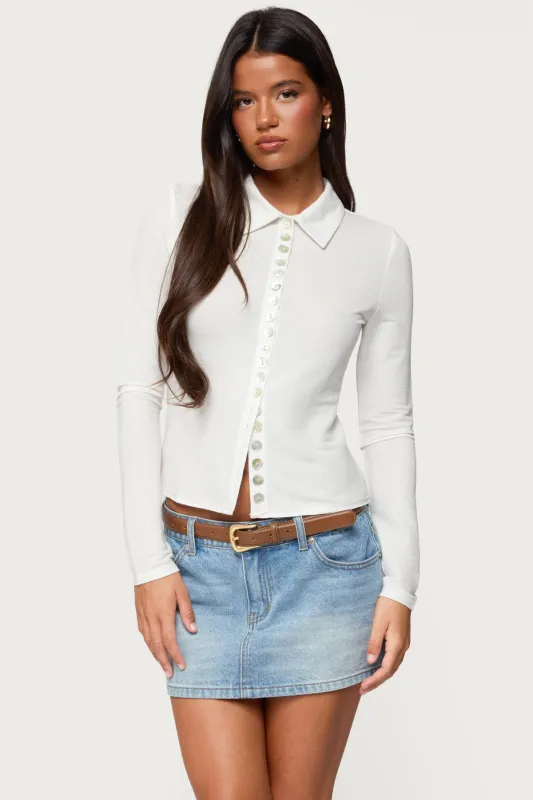 Pennie Iridescent Button Up Shirt made by Edikted