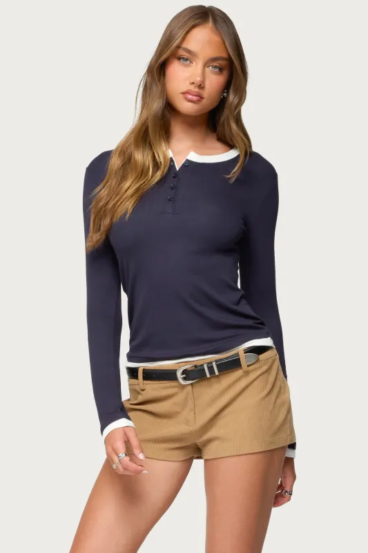 Contrast Layered Look Henley Top sold by Edikted