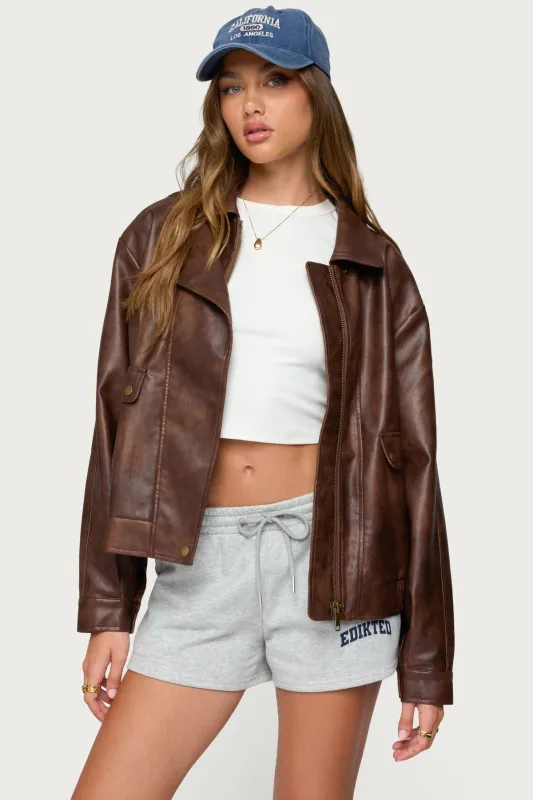 Ardella Oversized Faux Leather Jacket sold by Edikted