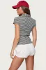 Beau Striped Ribbed Button Up Top sold by Edikted
