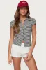 Beau Striped Ribbed Button Up Top sold by Edikted