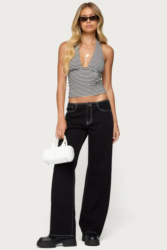 Contrast Stitch Low Rise Jeans sold by Edikted