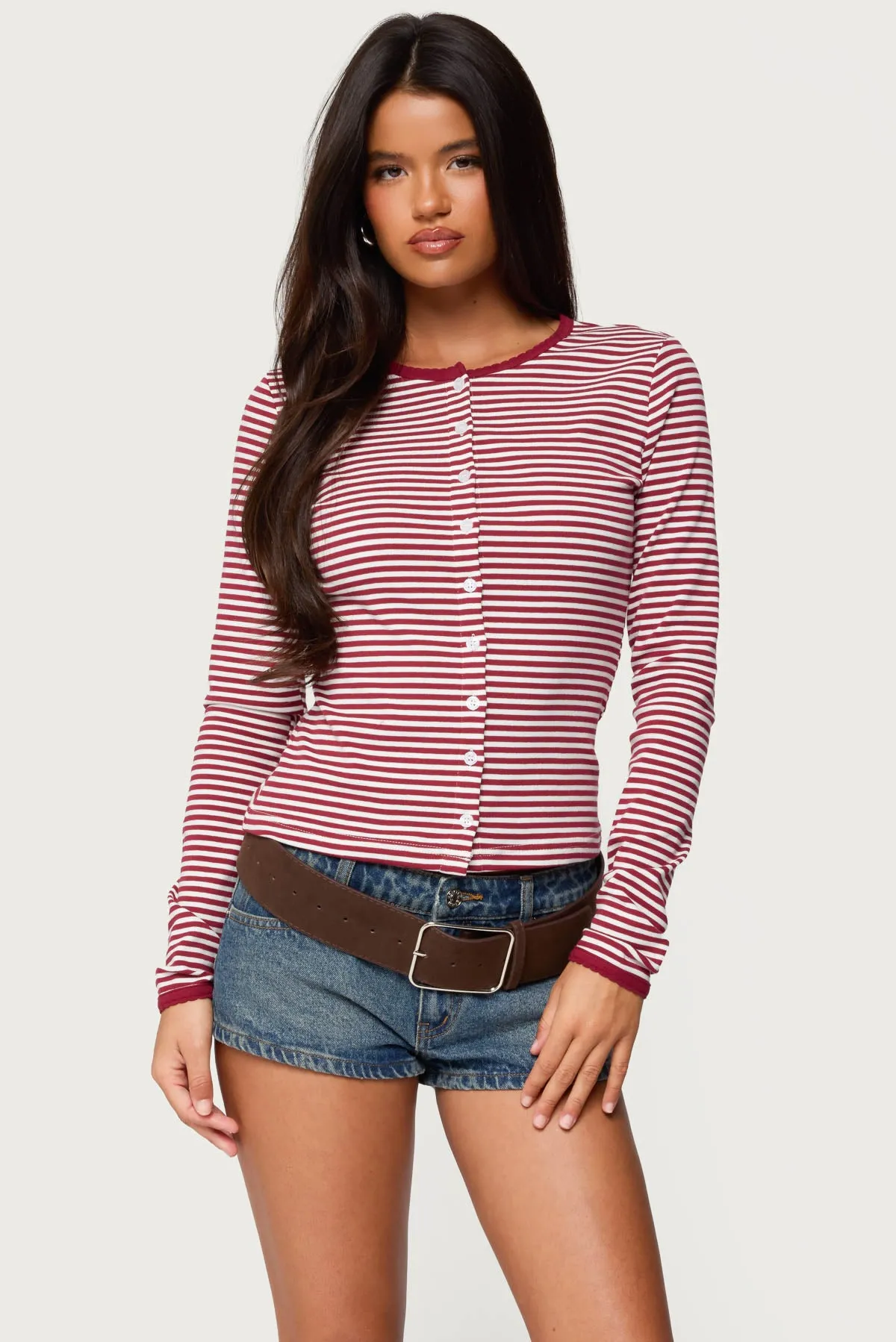 Rayla Striped Button Up Top sold by Edikted