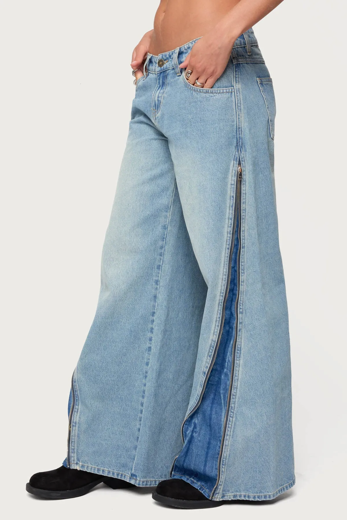 Zippered Washed Low Rise Wide Leg Jeans sold by Edikted product image thumbnail 4