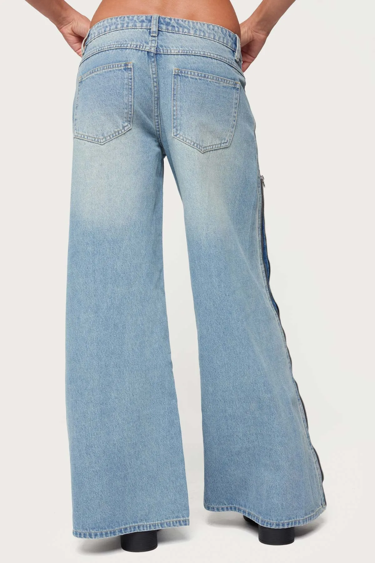Zippered Washed Low Rise Wide Leg Jeans sold by Edikted product image thumbnail 5