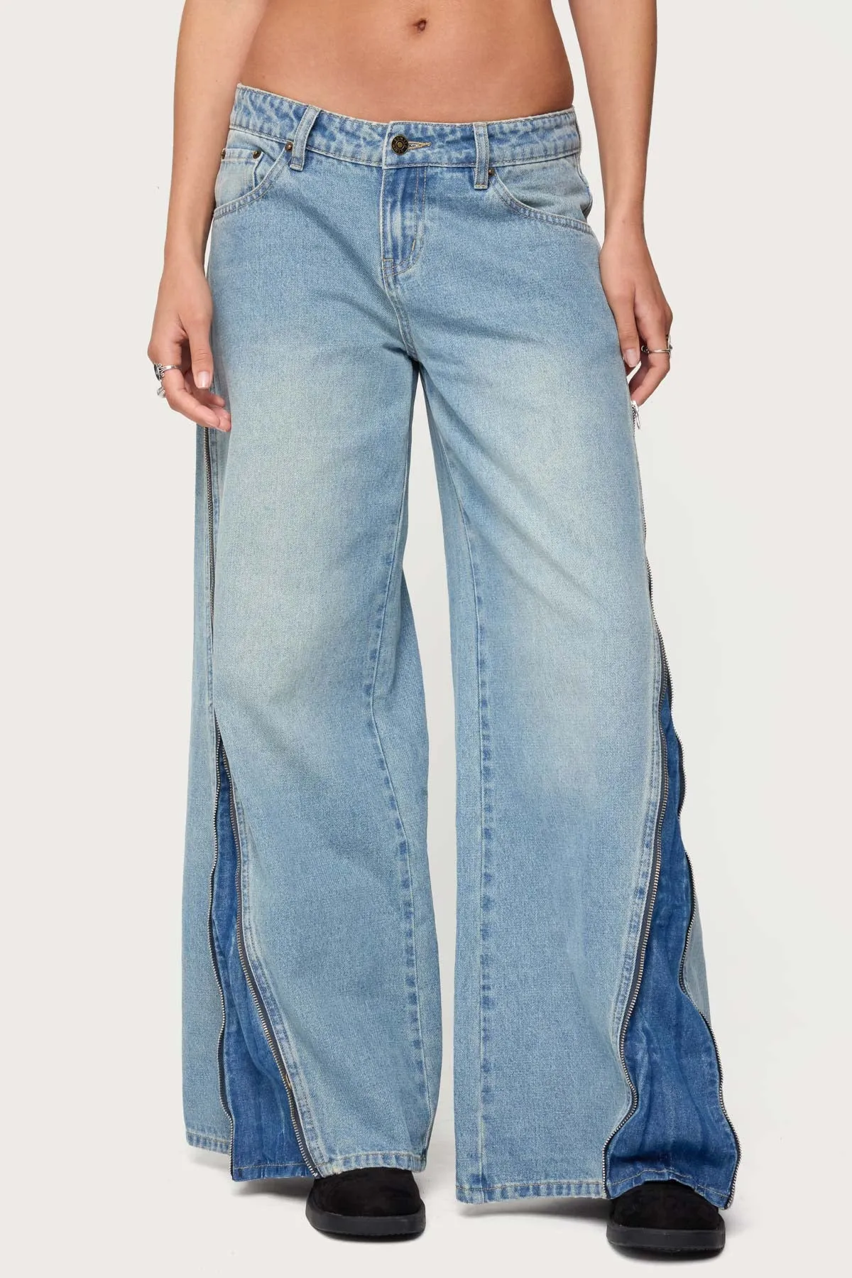 Zippered Washed Low Rise Wide Leg Jeans sold by Edikted product image thumbnail 2