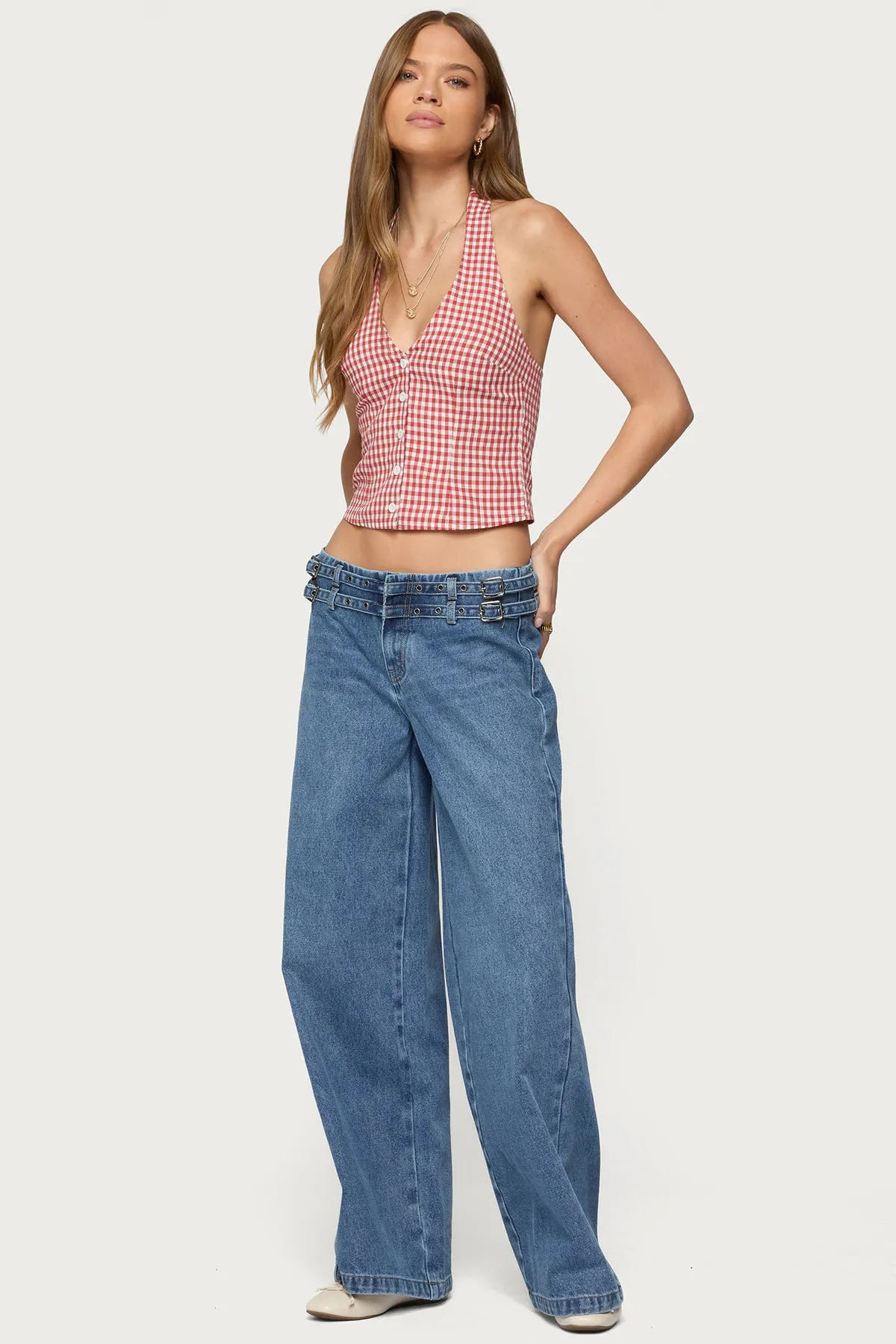 Livia Double Belt Low Rise Baggy Jeans sold by Edikted product image thumbnail 3