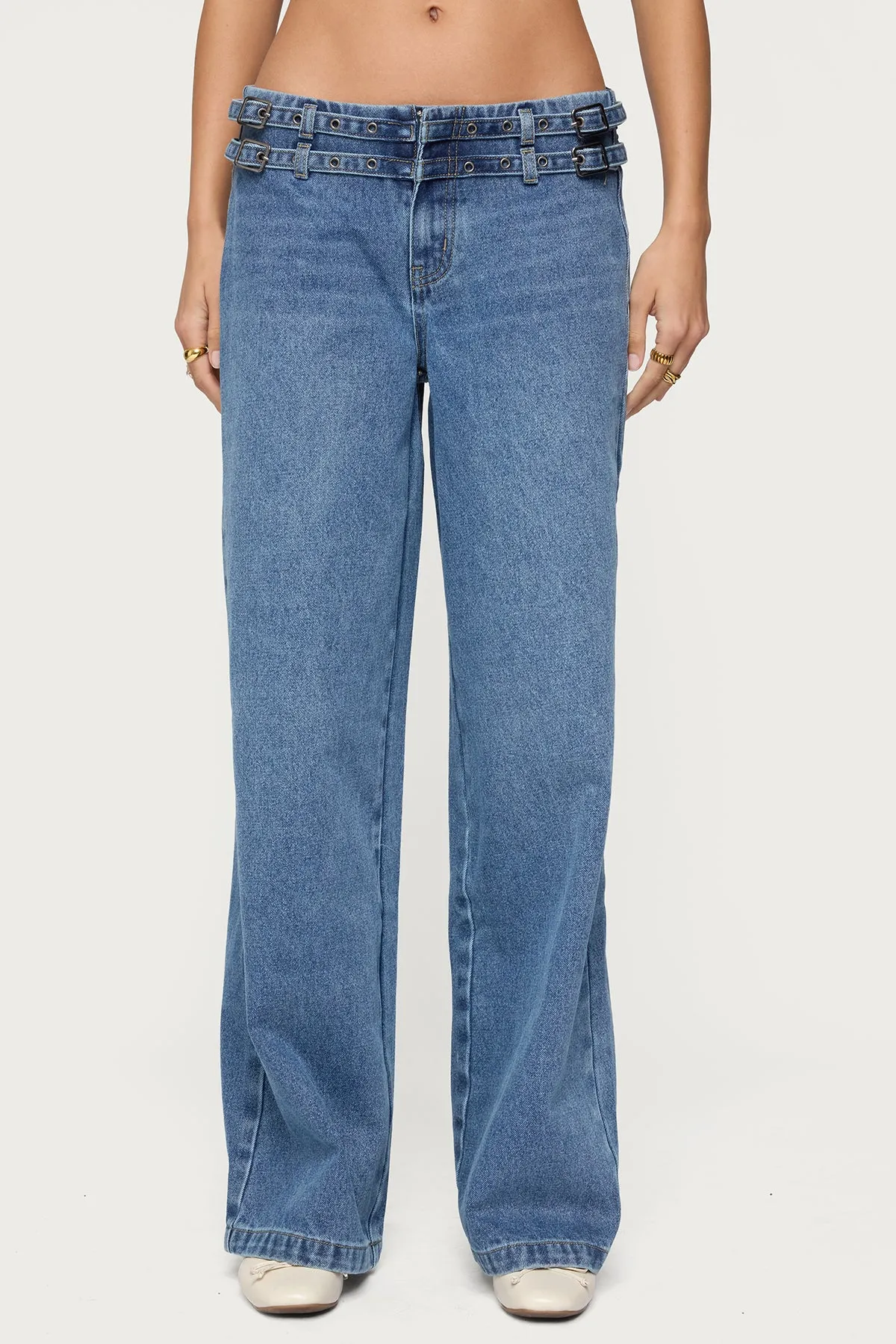 Livia Double Belt Low Rise Baggy Jeans sold by Edikted product image thumbnail 2