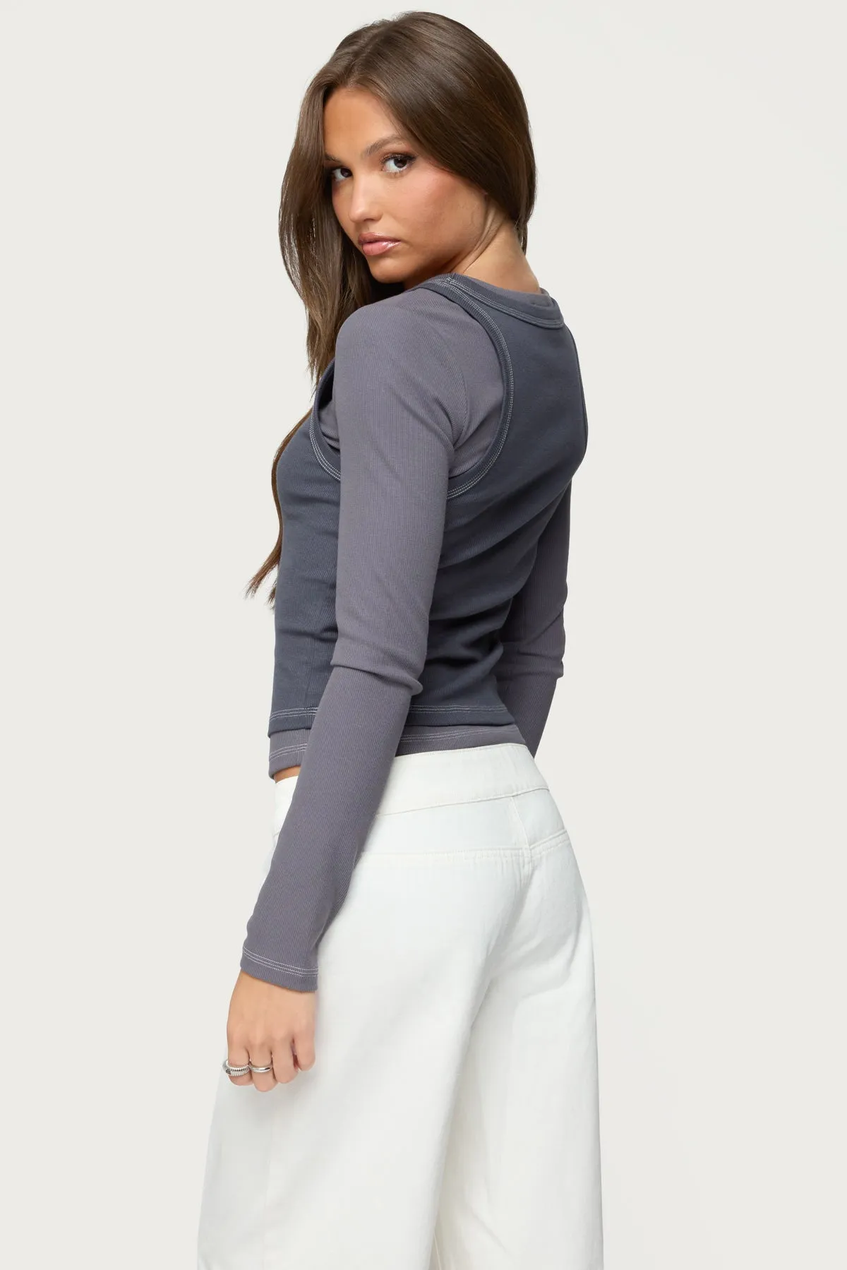 Zane Contrast Layered Long Sleeve Top sold by Edikted product image thumbnail 5