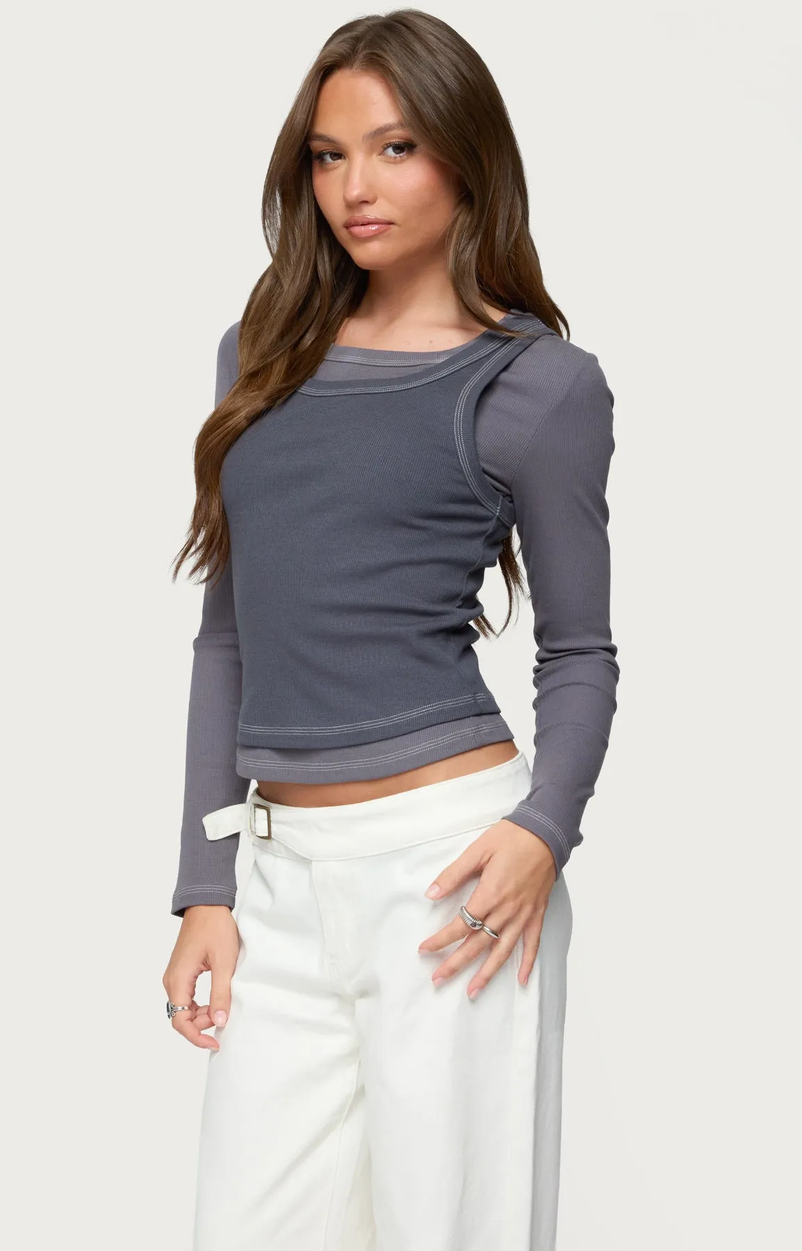 Zane Contrast Layered Long Sleeve Top sold by Edikted product image thumbnail 3