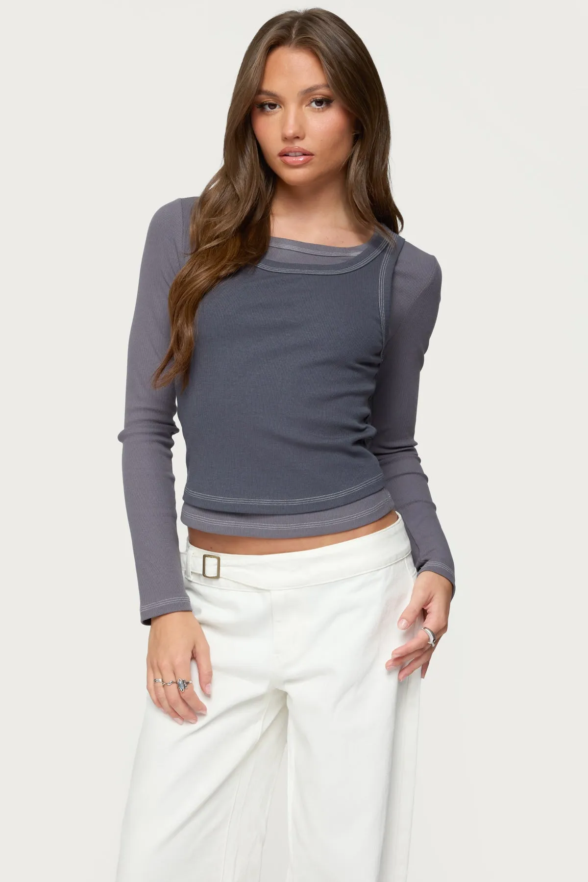 Zane Contrast Layered Long Sleeve Top sold by Edikted