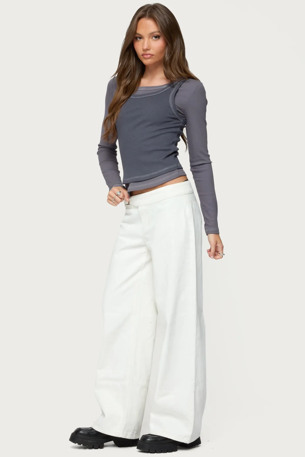 Zane Contrast Layered Long Sleeve Top sold by Edikted product image thumbnail 4