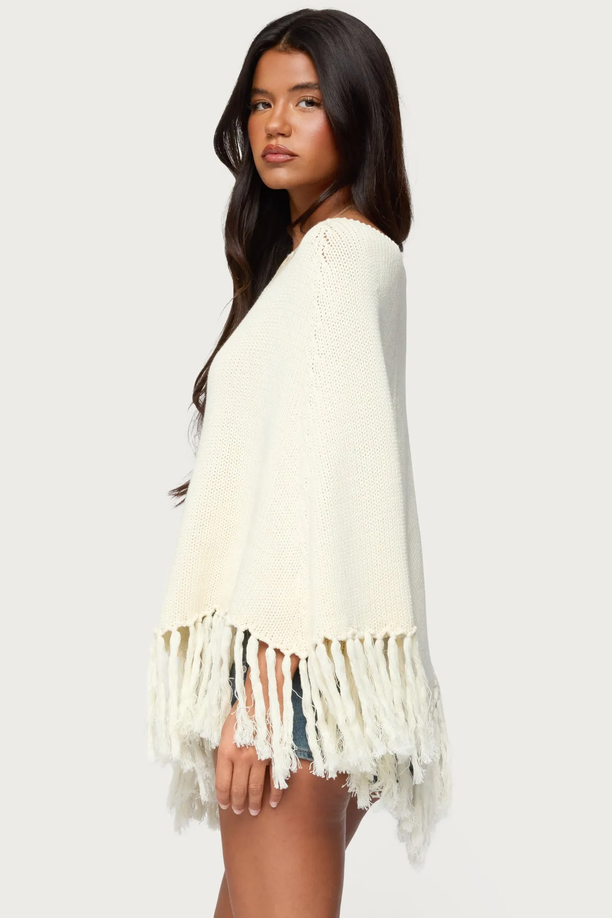 Kamila Fringe Knit Poncho sold by Edikted product image thumbnail 5