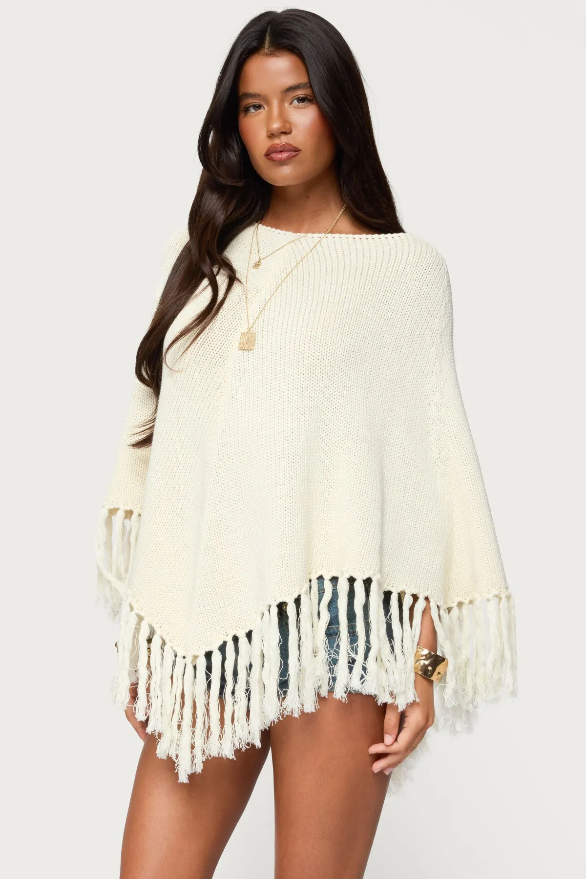 Kamila Fringe Knit Poncho sold by Edikted product image thumbnail 3