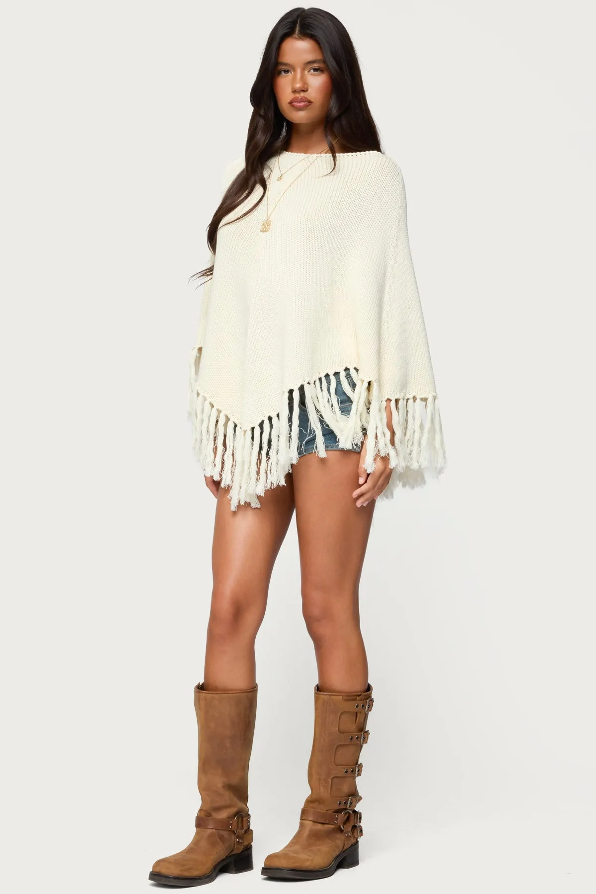 Kamila Fringe Knit Poncho sold by Edikted product image thumbnail 4