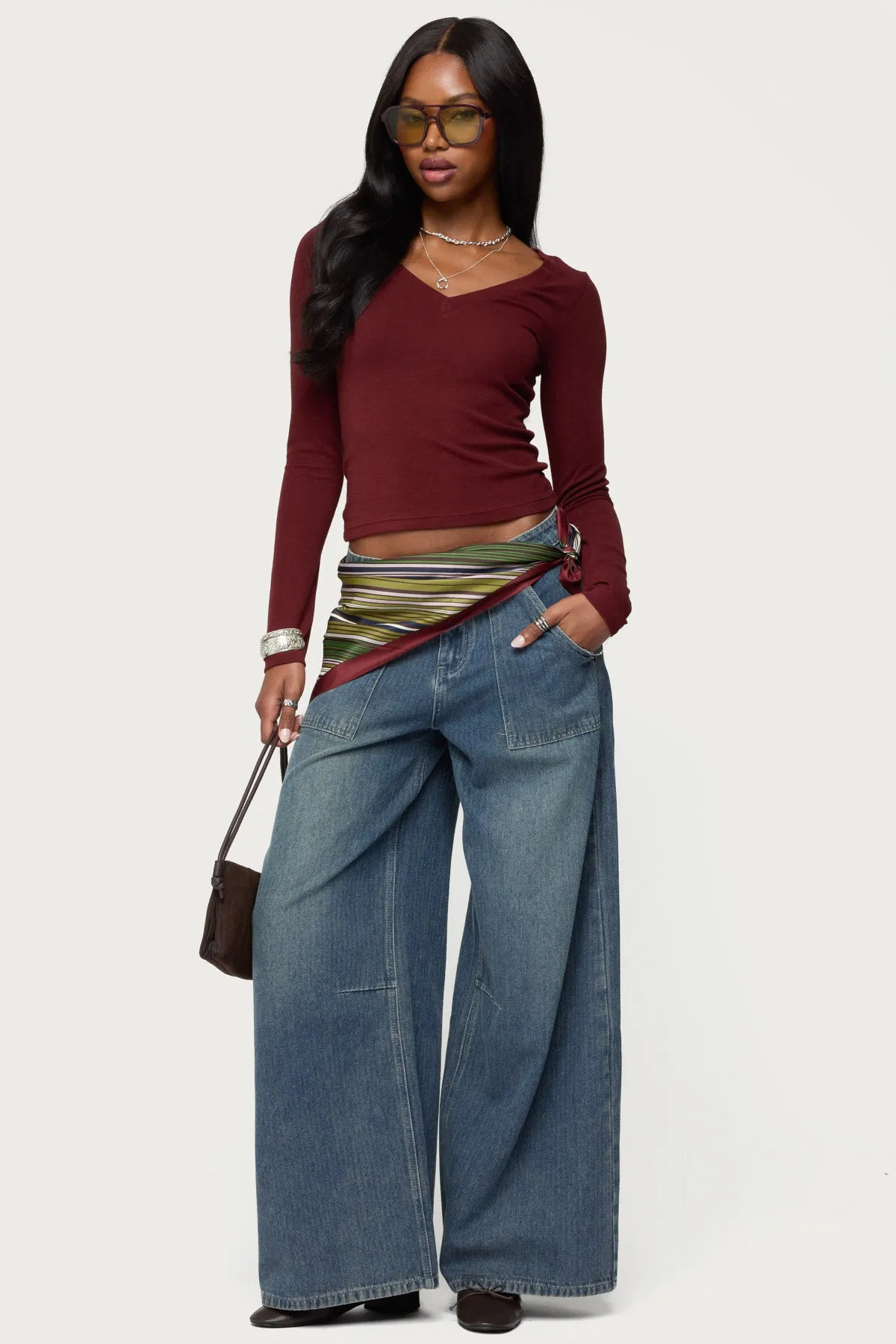 Larna V Neck Ribbed T Shirt sold by Edikted product image thumbnail 2