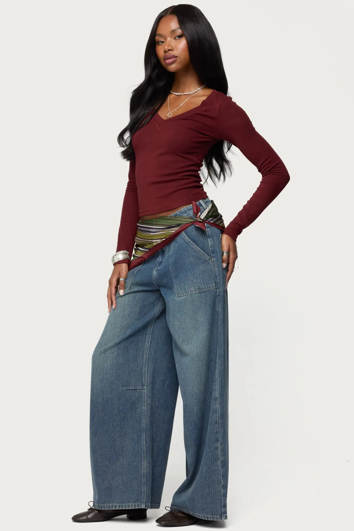 Larna V Neck Ribbed T Shirt sold by Edikted product image thumbnail 4