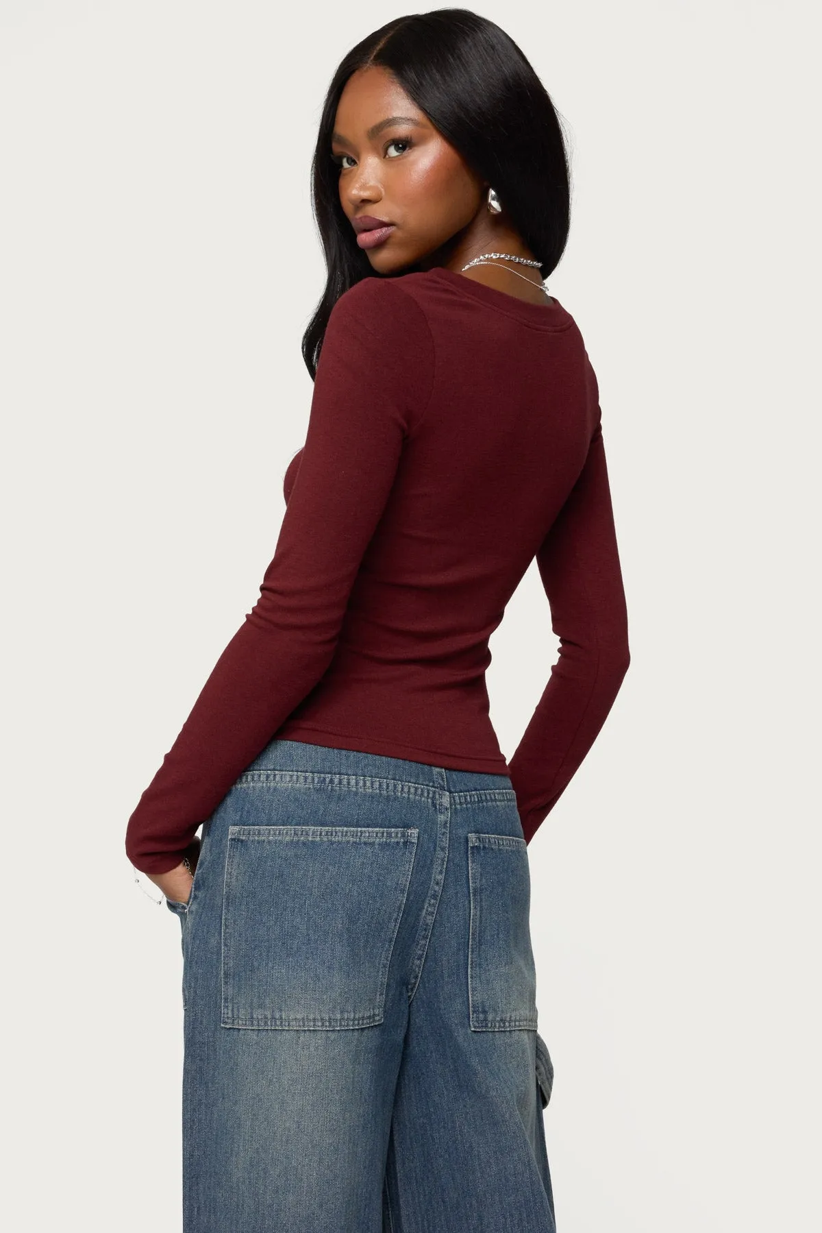 Larna V Neck Ribbed T Shirt sold by Edikted product image thumbnail 5