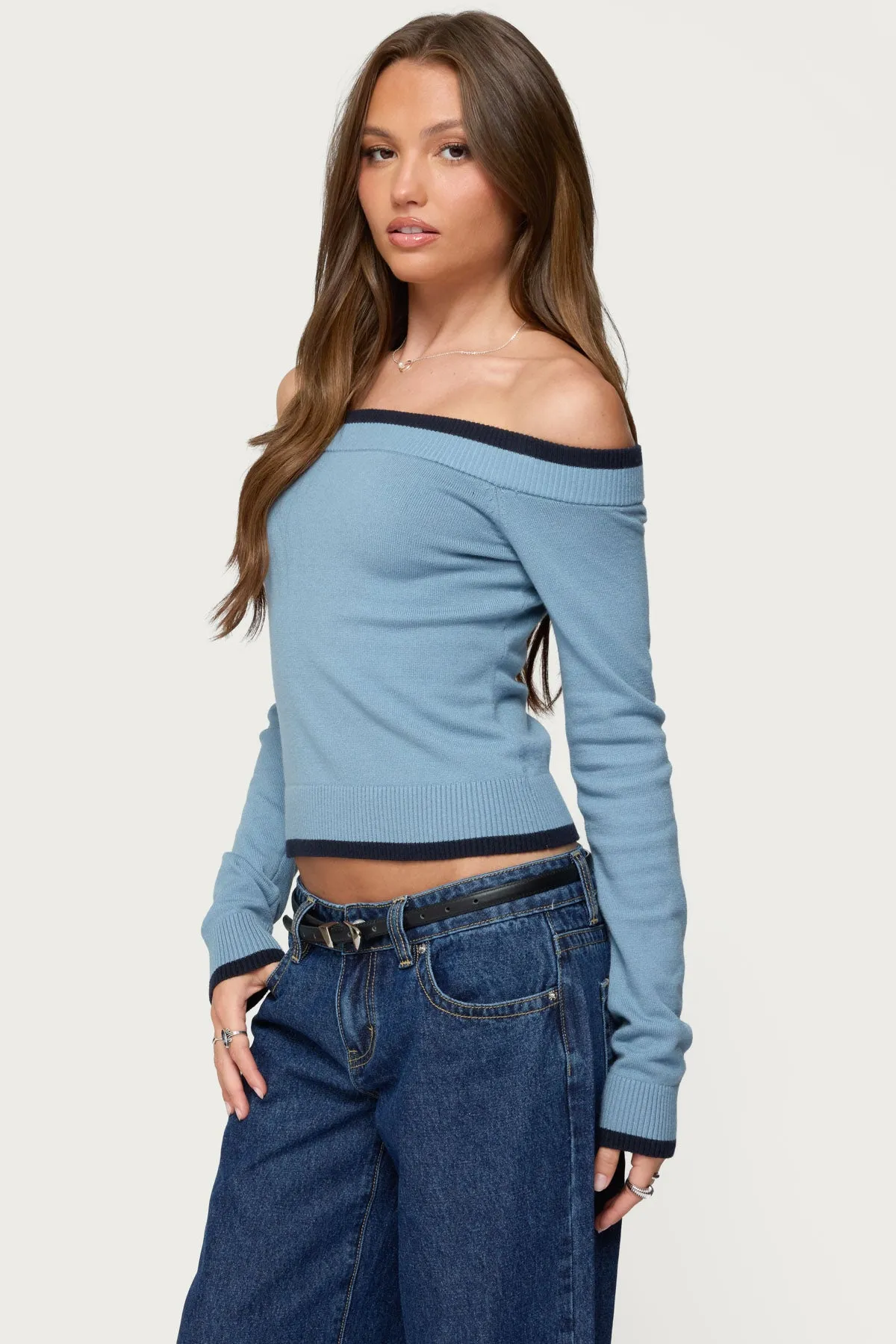 Kezzie Contrast Off Shoulder Knit Top sold by Edikted product image thumbnail 3