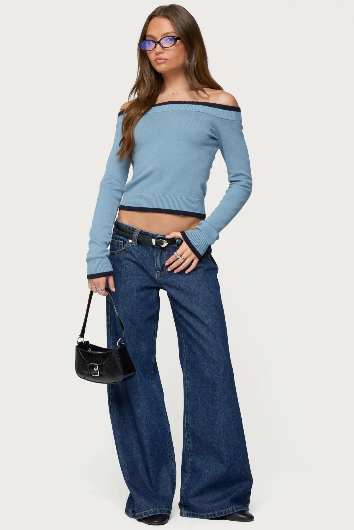 Kezzie Contrast Off Shoulder Knit Top sold by Edikted product image thumbnail 2
