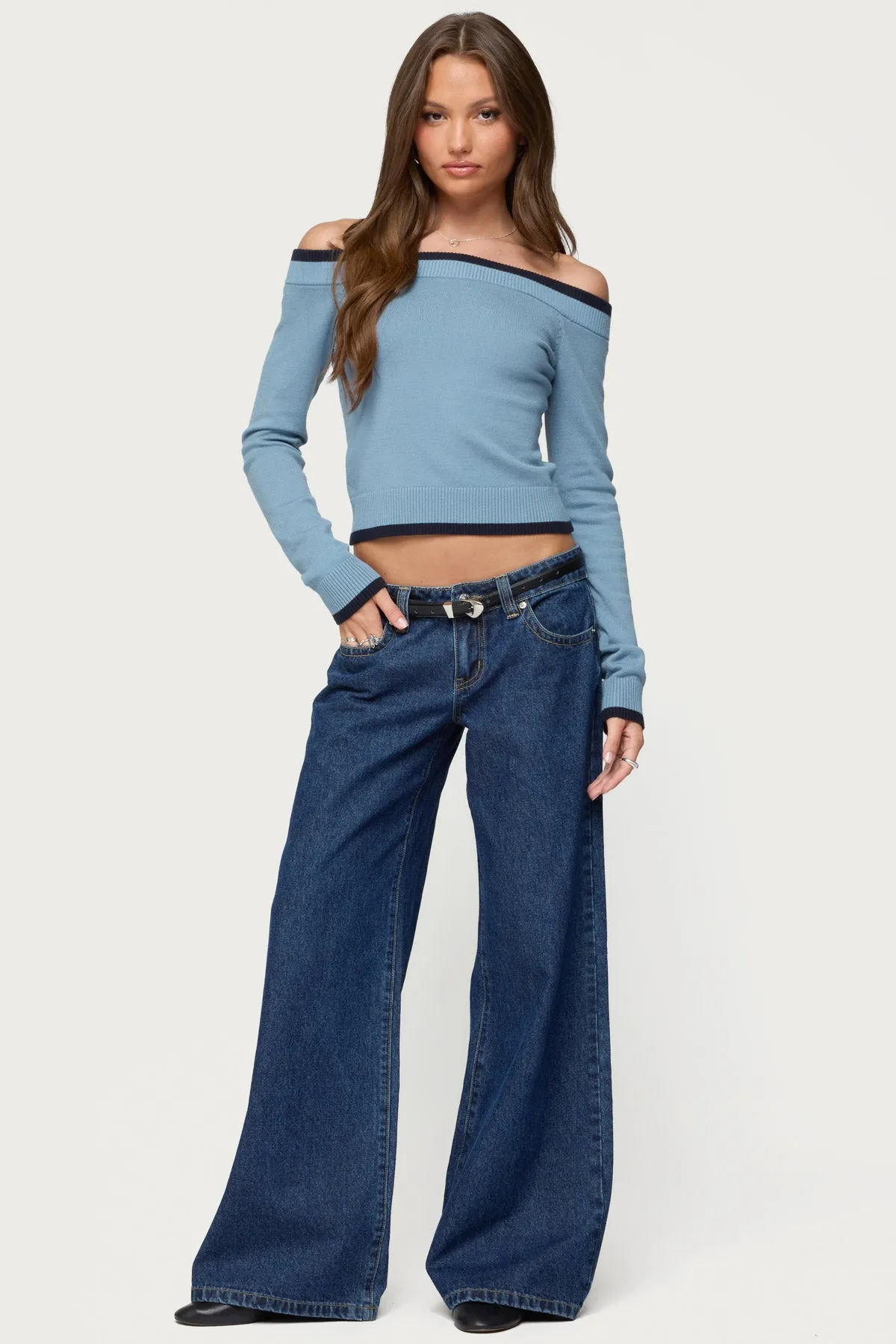 Kezzie Contrast Off Shoulder Knit Top sold by Edikted product image thumbnail 5