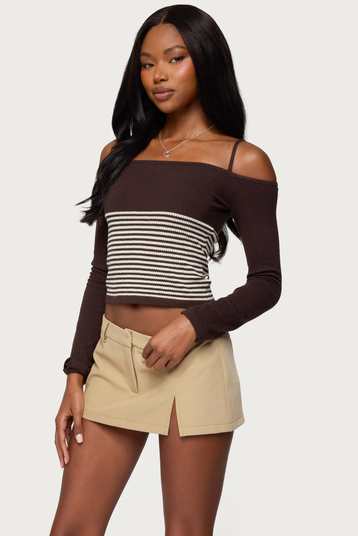 Darya Striped Off Shoulder Knit Top sold by Edikted product image thumbnail 3