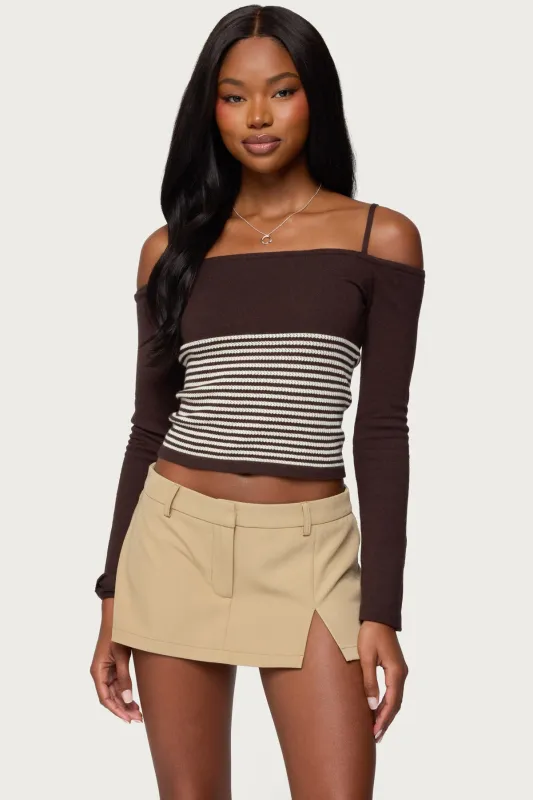 Darya Striped Off Shoulder Knit Top made by Edikted