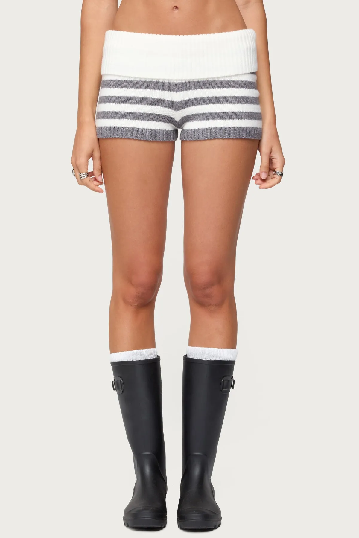 Saphi Striped Foldover Knit Shorts sold by Edikted product image thumbnail 2