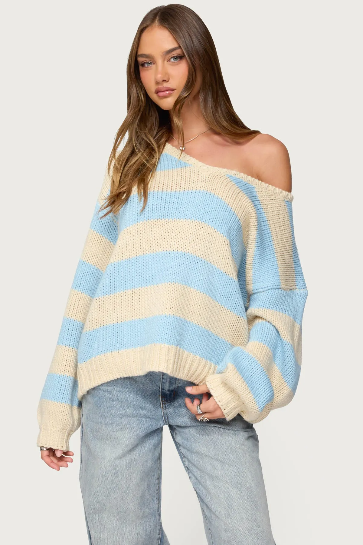 Tracie Striped Oversized Sweater sold by Edikted