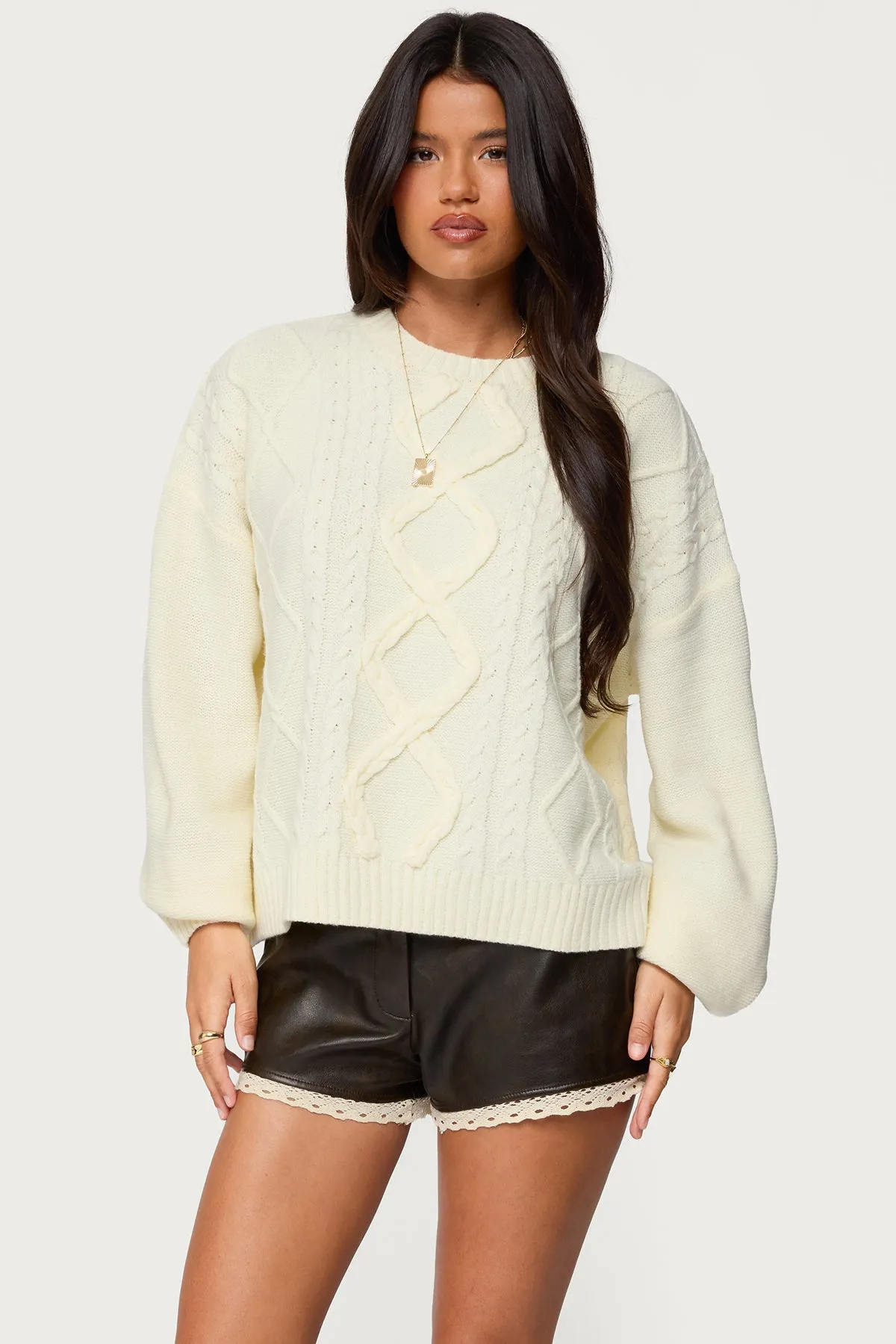 Braided Cable Knit Oversized Sweater sold by Edikted