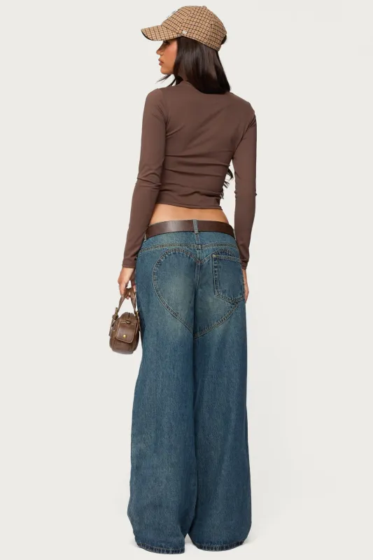Heartly Low Rise Straight Leg Jeans sold by Edikted