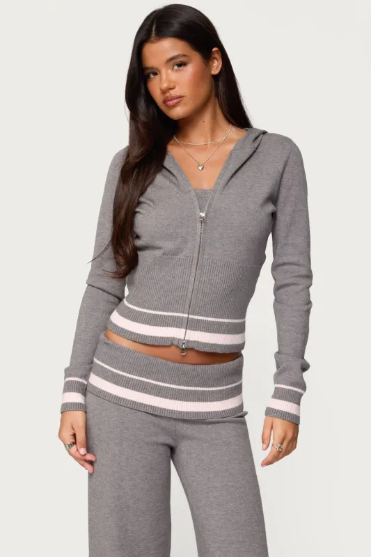 Kaliya Stripey Knit Zip Up Hoodie sold by Edikted