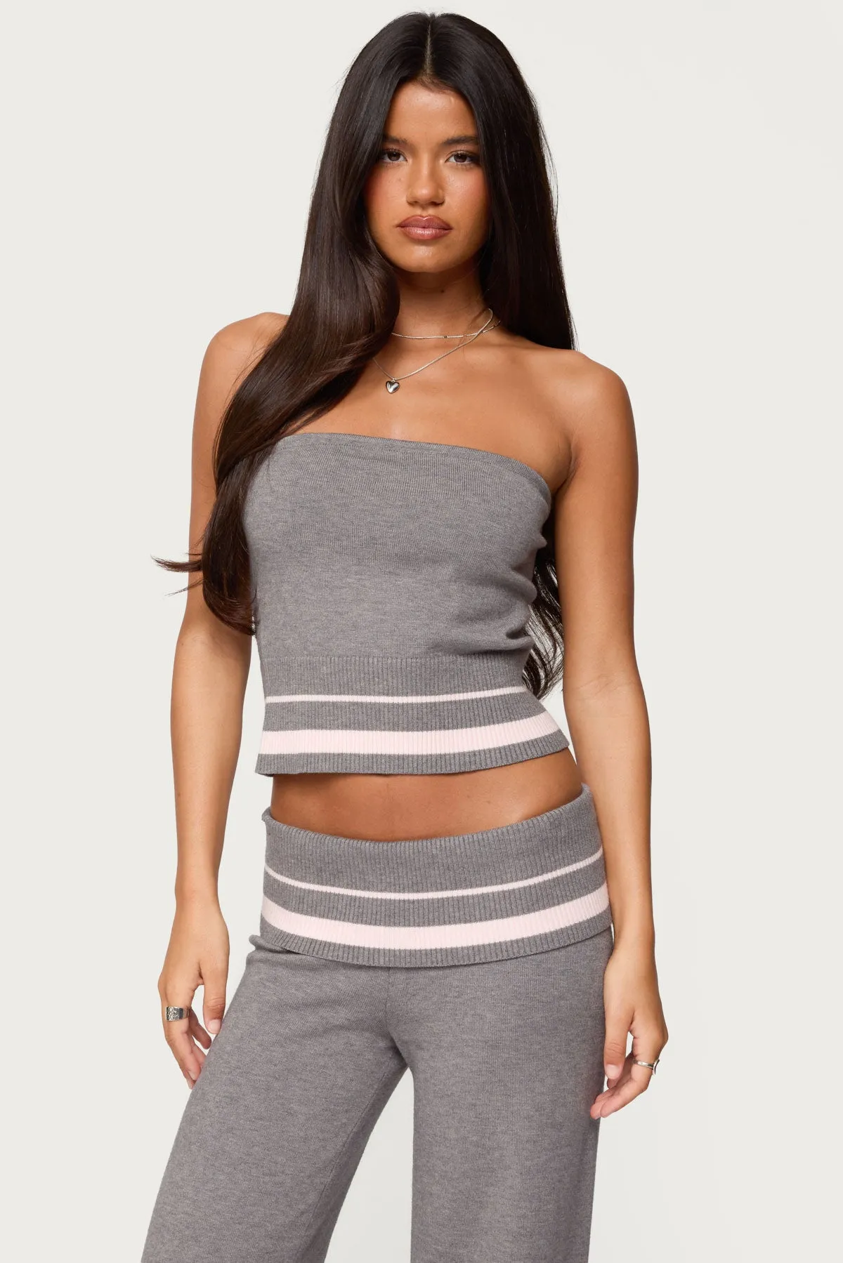 Kaliya Stripey Strapless Knit Top sold by Edikted
