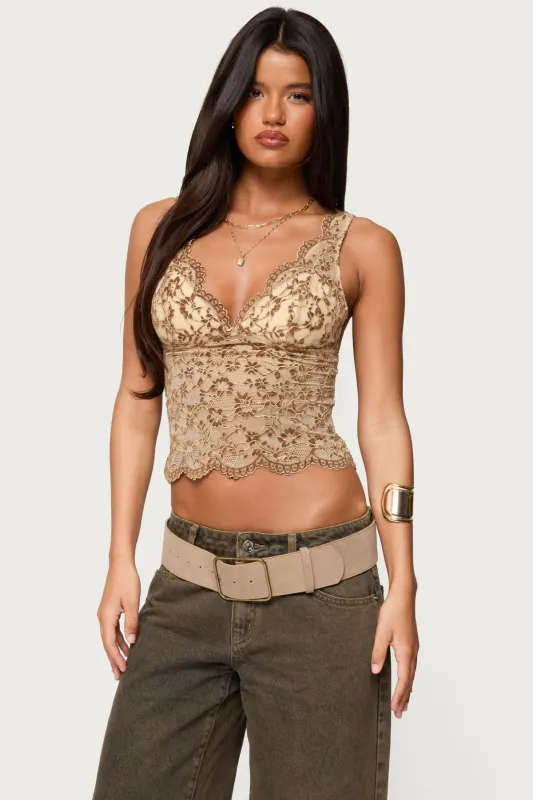 Araura Velvet Floral Sheer Top sold by Edikted