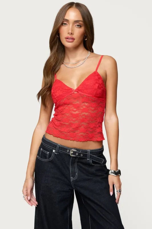 Eira Sheer Lace Tank Top sold by Edikted