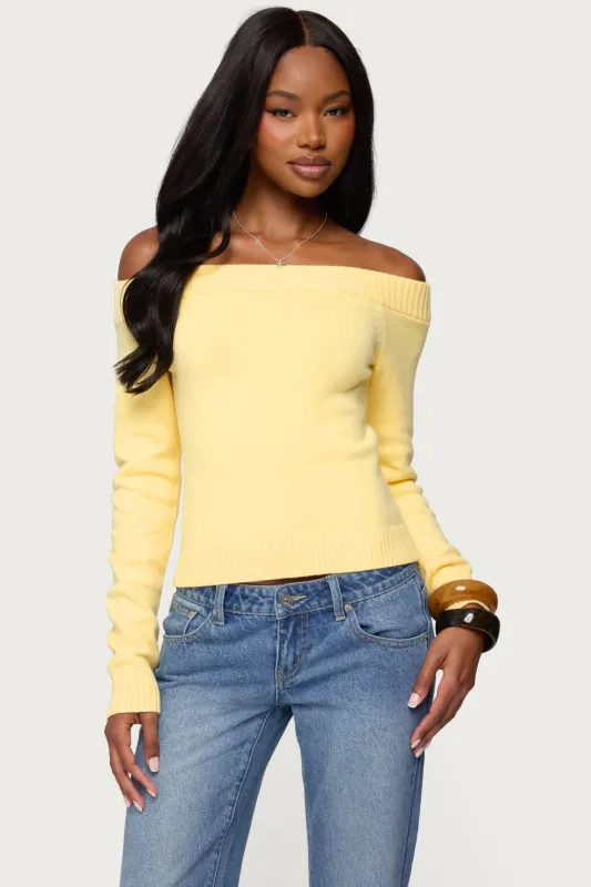 Elona Off Shoulder Knit Top sold by Edikted