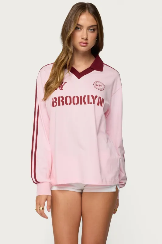 Brooklyn Contrast Oversized Rugby Shirt sold by Edikted
