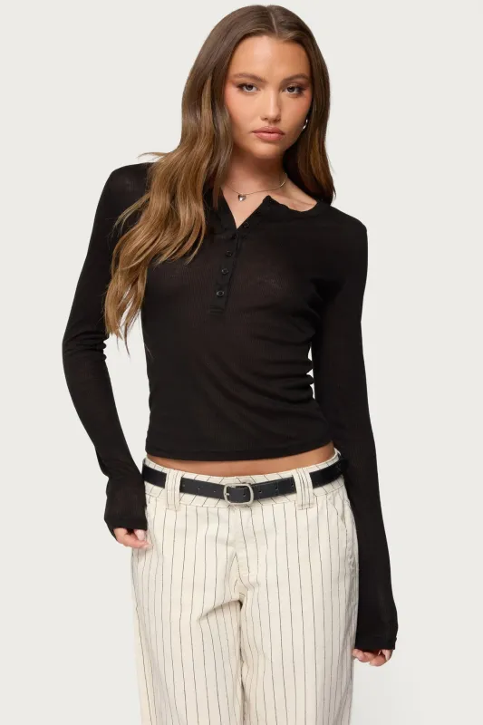 Nettie Ribbed Henley Top sold by Edikted