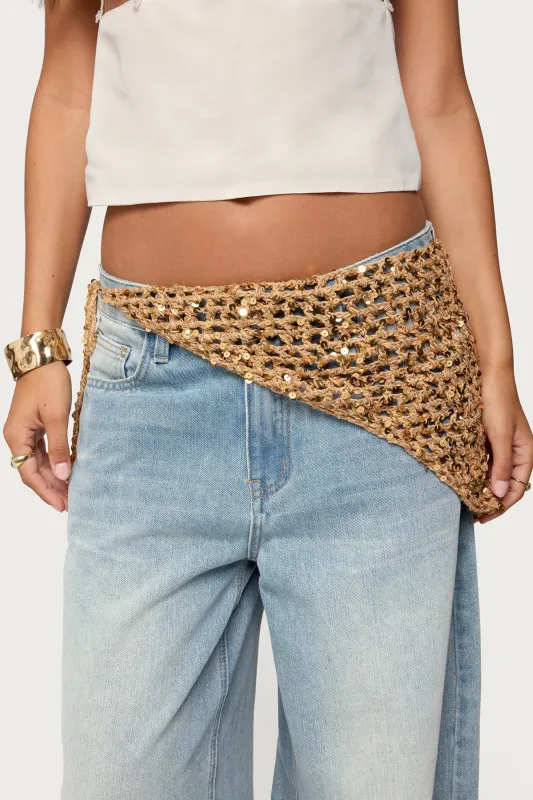 Sequin Crochet Waist Scarf sold by Edikted