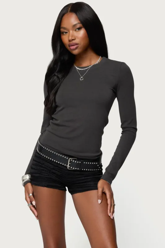 Daphne Ribbed Long Sleeve T Shirt sold by Edikted