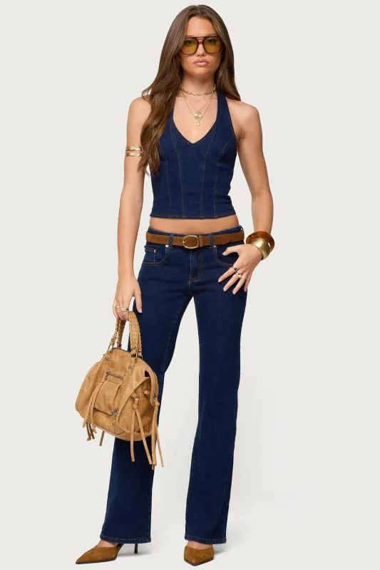 Jemima Contrast Stitch Low Rise Jeans sold by Edikted