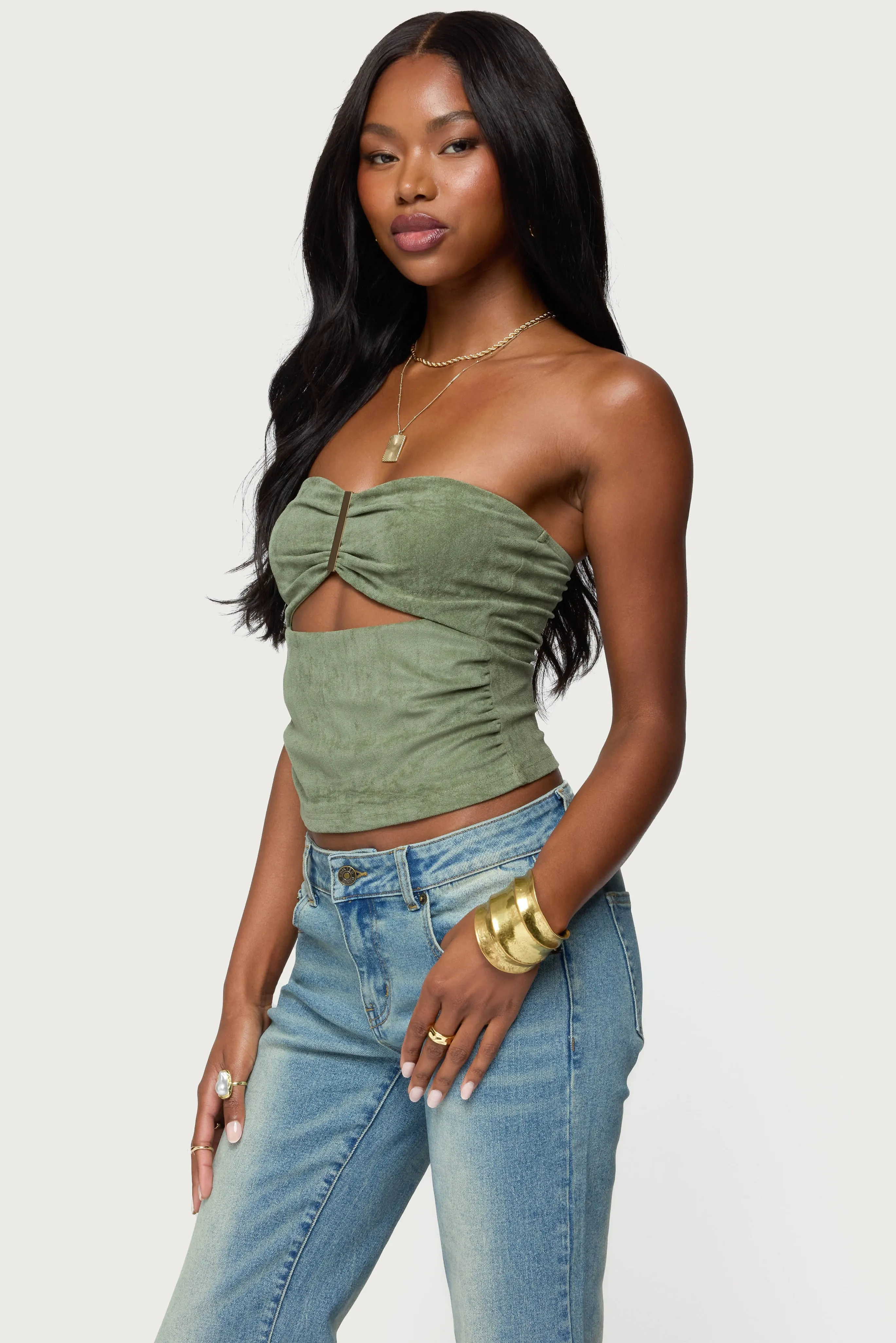 Kalina Cutout Faux Suede Strapless Top sold by Edikted product image thumbnail 3