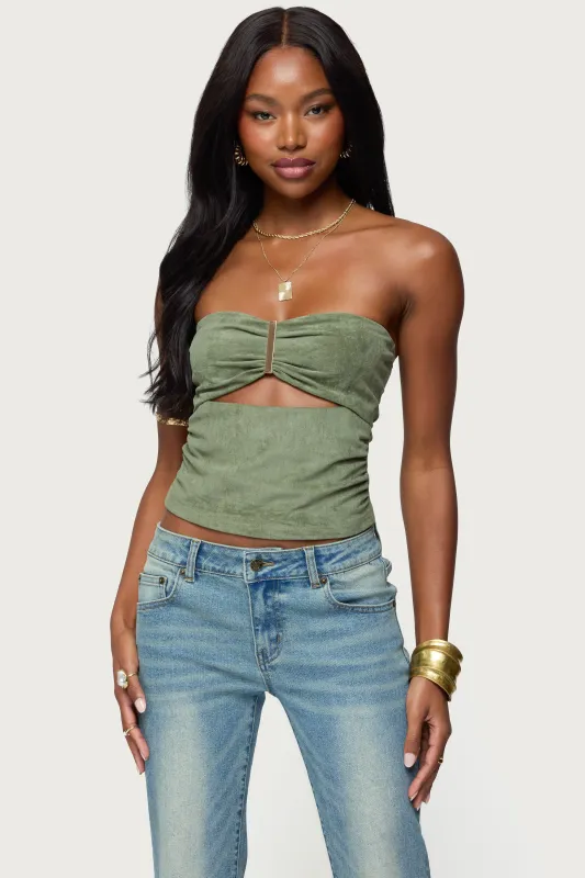 Kalina Cutout Faux Suede Strapless Top sold by Edikted