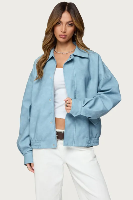 Oversized Washed Faux Leather Jacket sold by Edikted