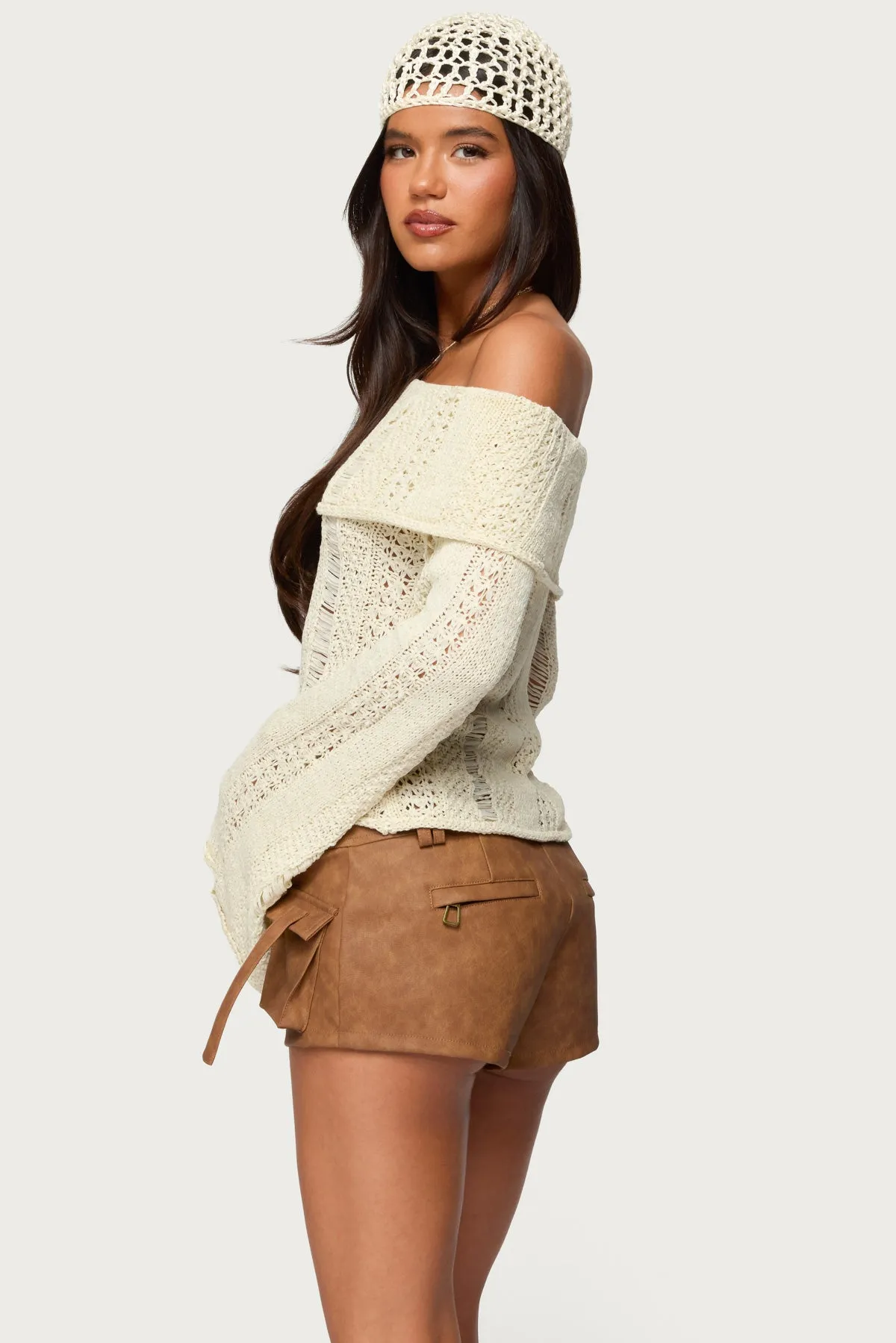 Renna Distressed Fold Over Knit Top sold by Edikted product image thumbnail 4