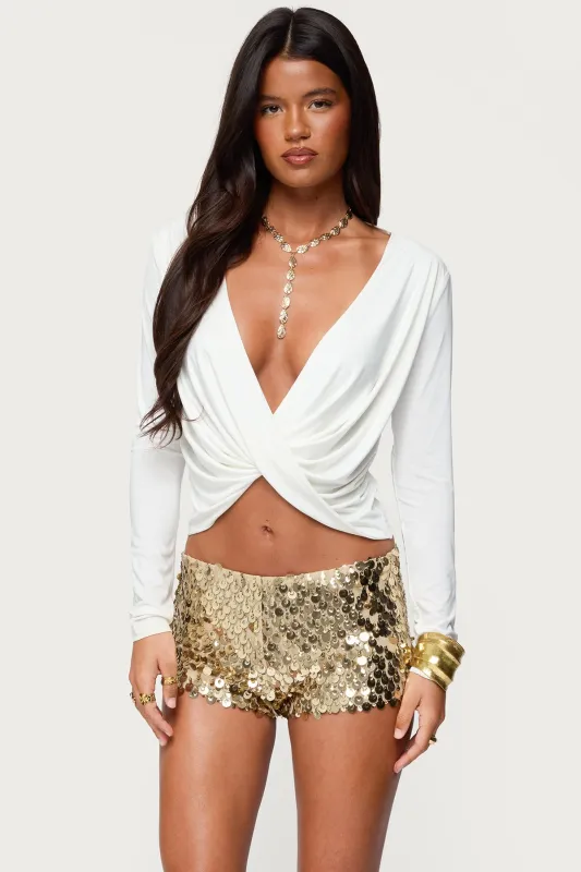 Twisted V Neck Long Sleeve Top sold by Edikted