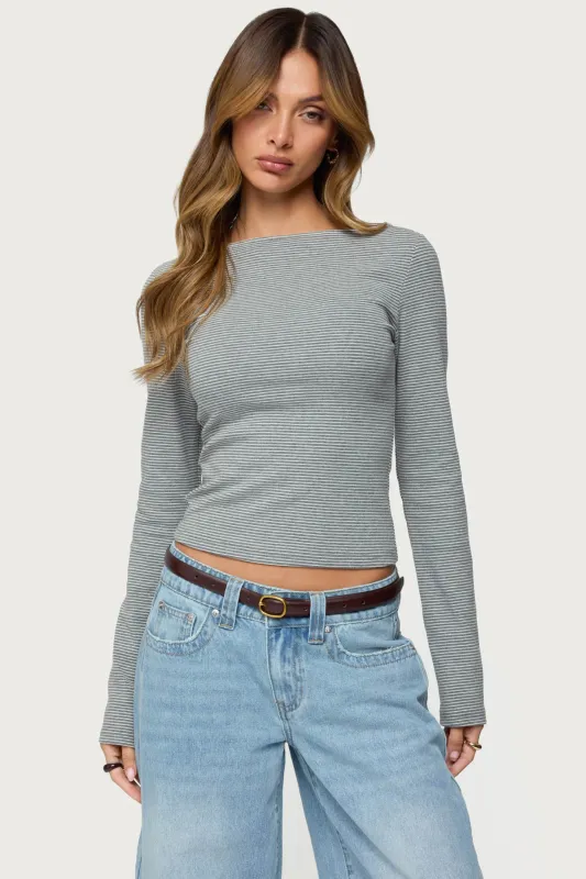 Loria Striped Boat Neck Top sold by Edikted