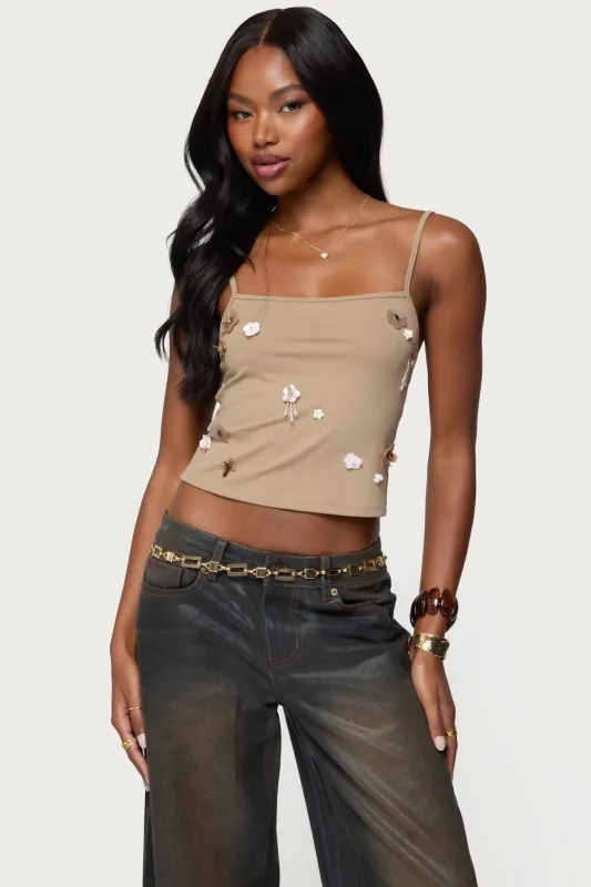 Malia Flower Applique Tank Top sold by Edikted